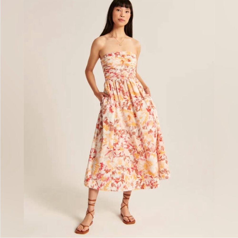 NWT Abercrombie Orang Strapless Floral Midi Dress XXSP
